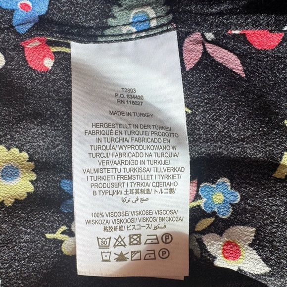 Boden Black Mock Neck Blouse with Colorful Flower and Cherries Design Women's 14 - Picture 4 of 14